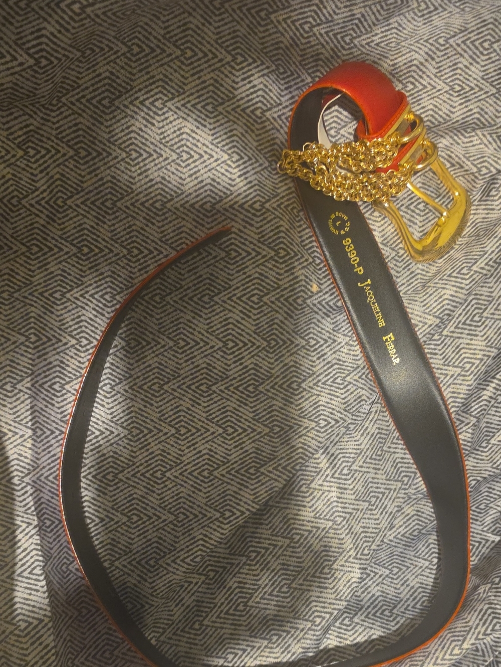 Jacqueline Ferrar Red Leather Belt with Gold Chain Buckle